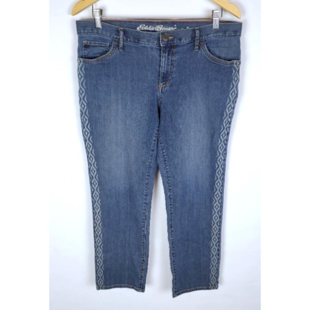 Eddie Bauer Boyfriend Crop Jeans‎ Women's Size 10 Aztec Printed Trim Medium Wash